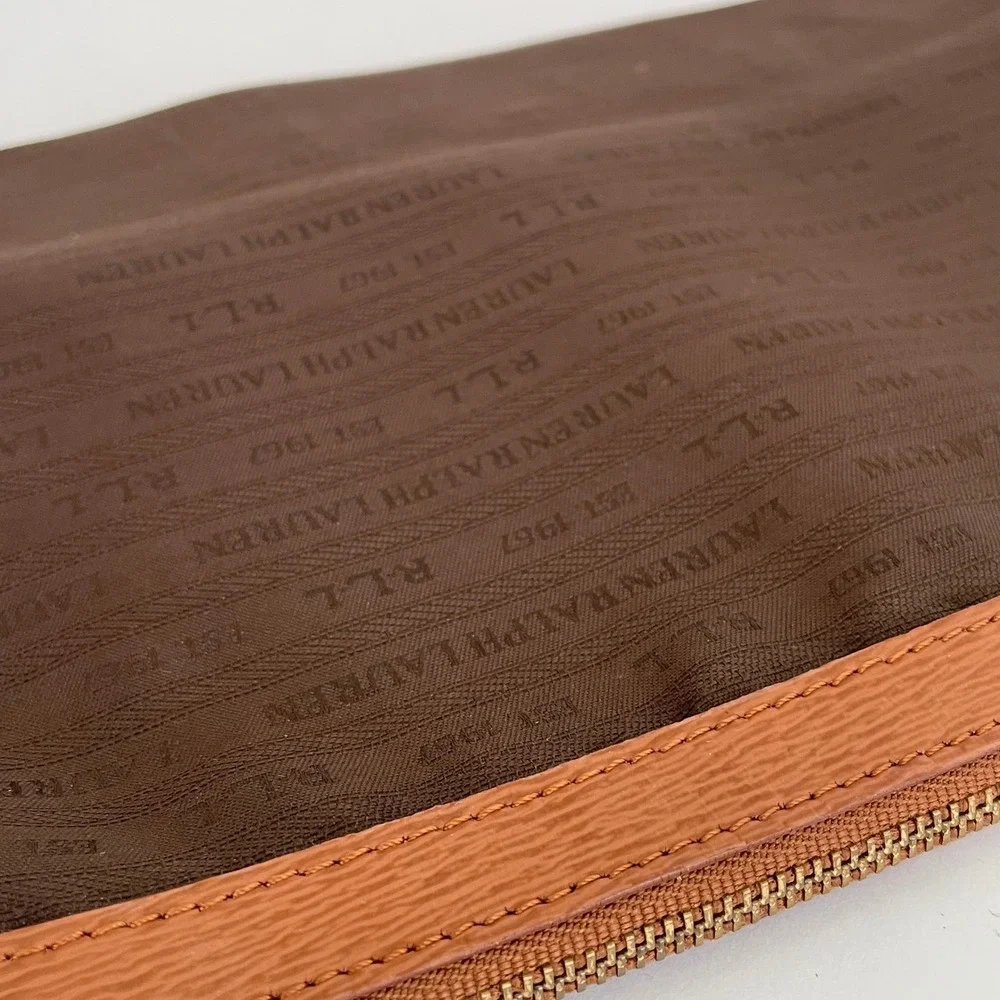 Lauren Ralph Lauren Brown Nylon Logo Pouch Makeup Bag Gold‎ Hardware RLL